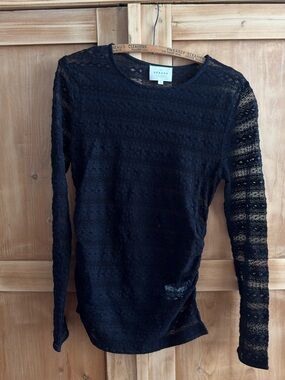 Sézane Black Lace Long-Sleeve Tee